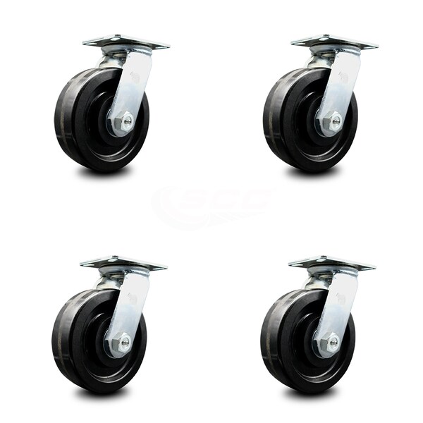 8 Inch Phenolic Wheel Heavy Duty Top Plate Swivel Caster, 4PK